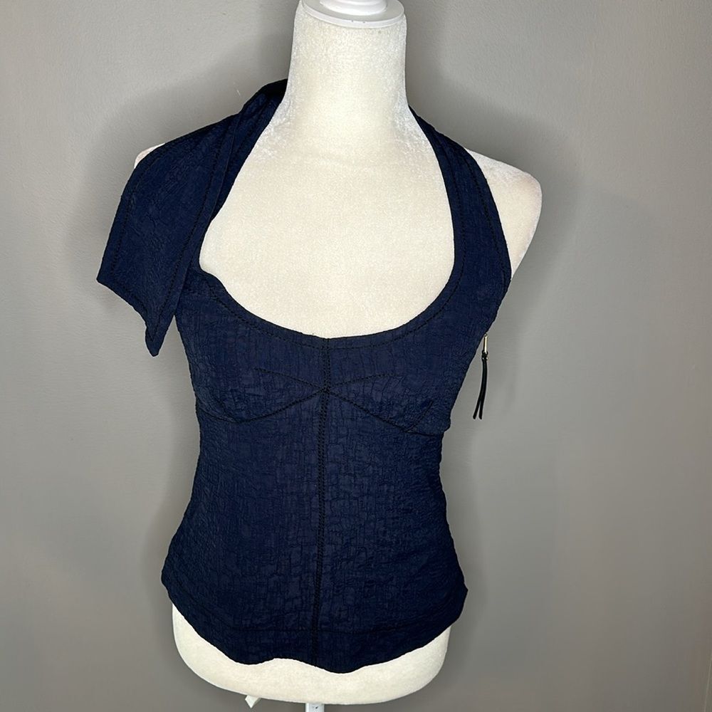 Louis Vuitton halter blue silk lining cut out back top size 38